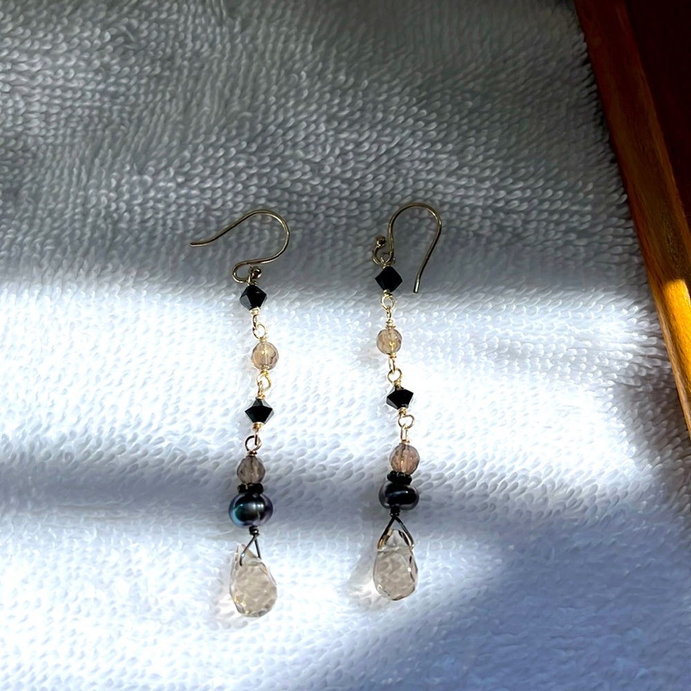 Smokey Quartz, Swarovski, FWP earrings